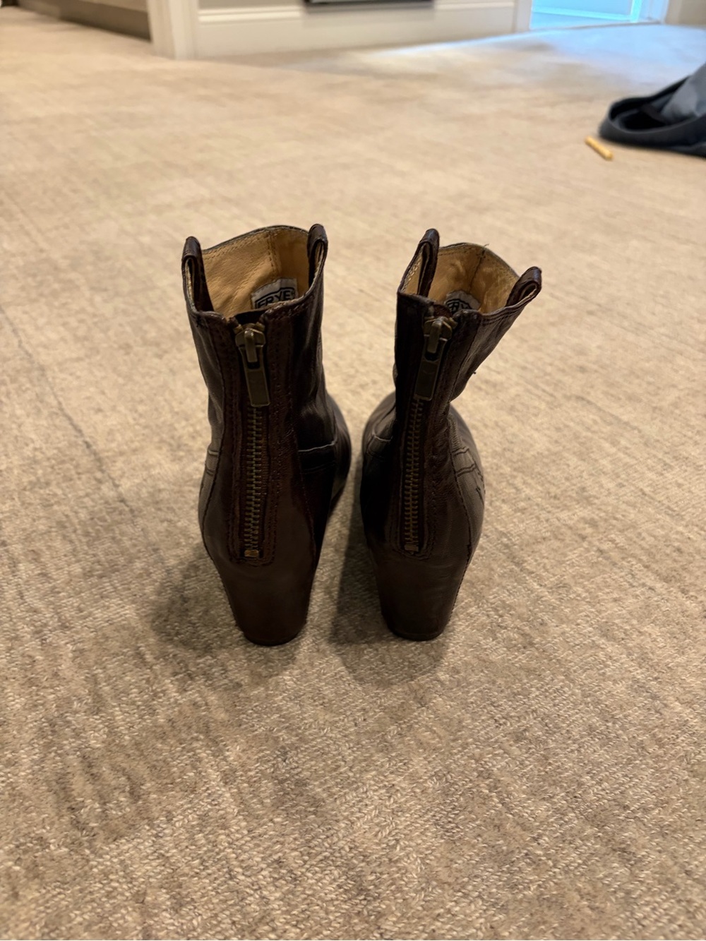 Frye Dark Brown Leather Back-Zip Ankle Booties
